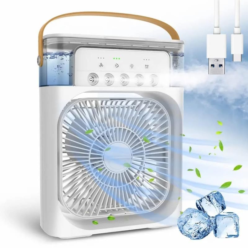 Portable Mini Air Cooler Fan with Humidifier & Mist Spray - Personal Cooling Fan for Home, Office & Travel