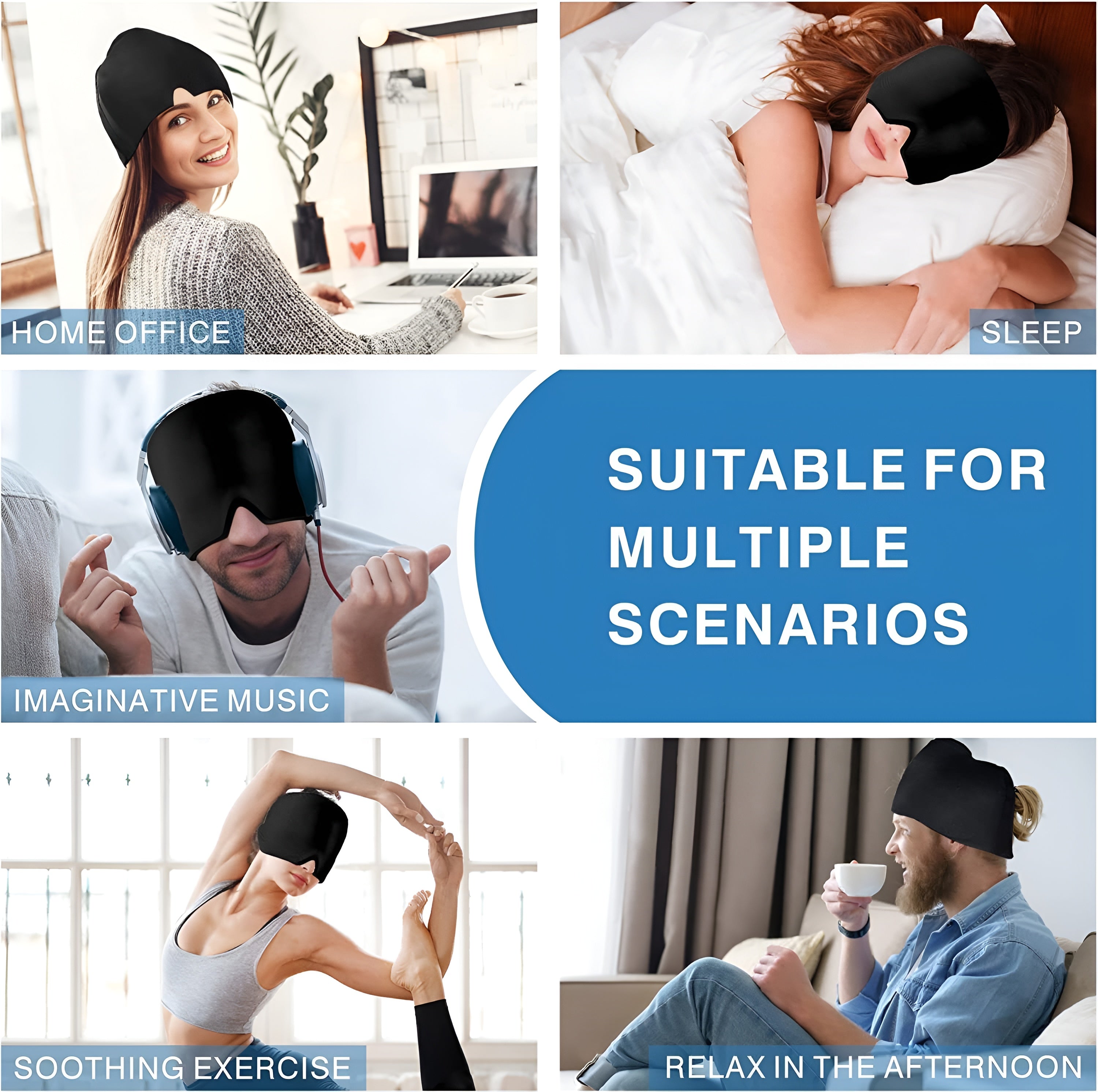 Reusable Hot & Cold Migraine Relief Cap Cooling & Heating Gel Head Wrap for Headaches,Sinus Relief & Stress