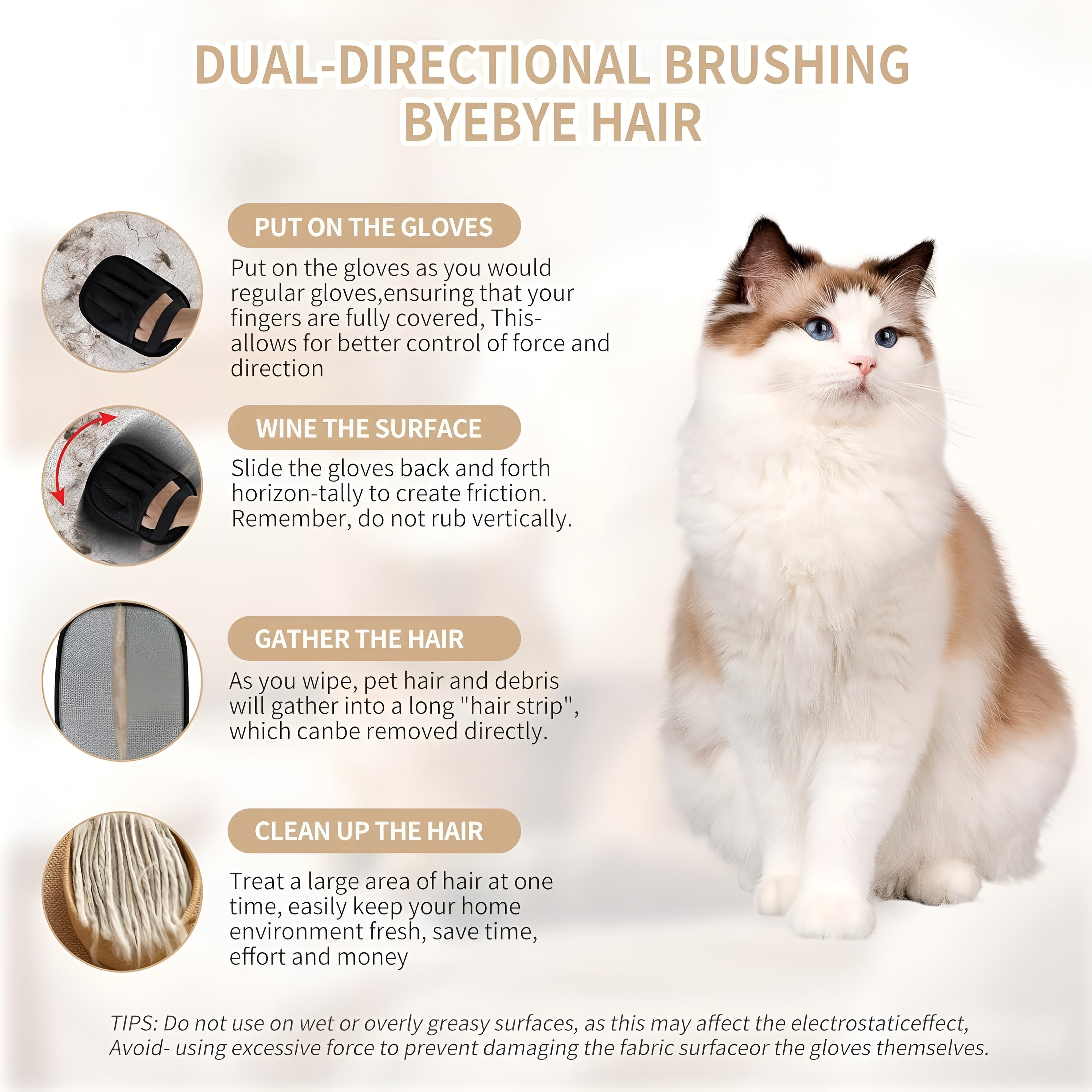 Pet Hair Remover Gloves - Easy Fur Cleaning for Sofa, Furniture, Bed Sheets & Clothes
