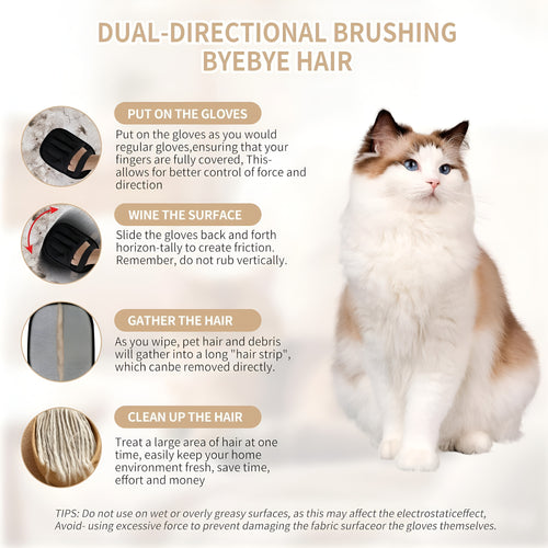 Pet Hair Remover Gloves - Easy Fur Cleaning for Sofa, Furniture, Bed Sheets & Clothes