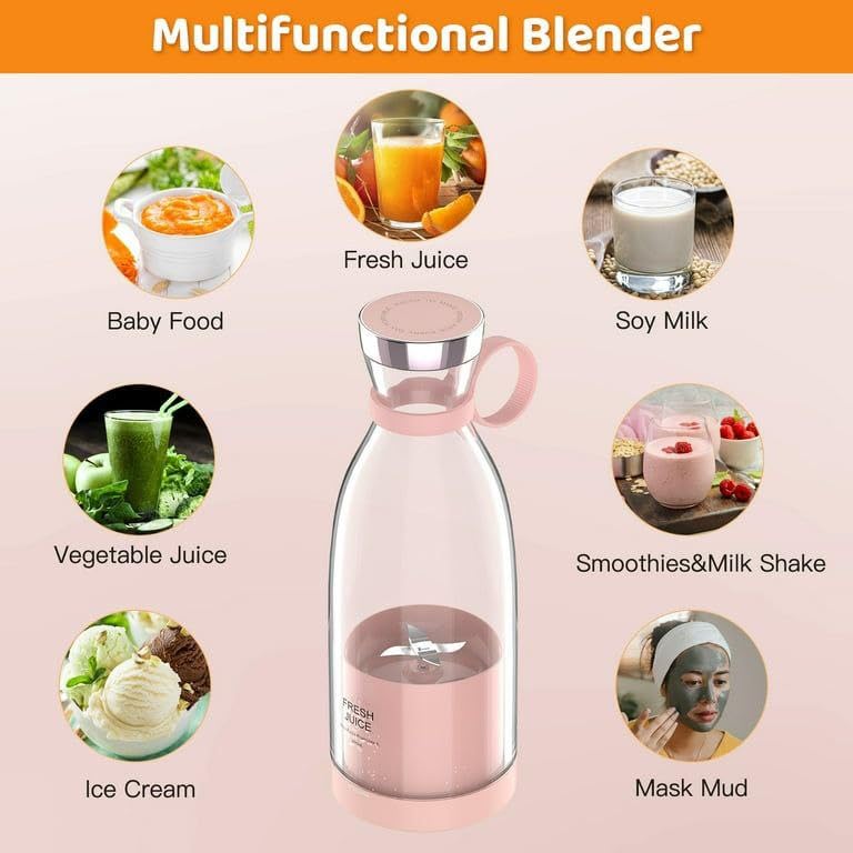 Portable Juicer Bottle USB Rechargeable - Mini Electric Fruit Blender for Smoothies & Shakes